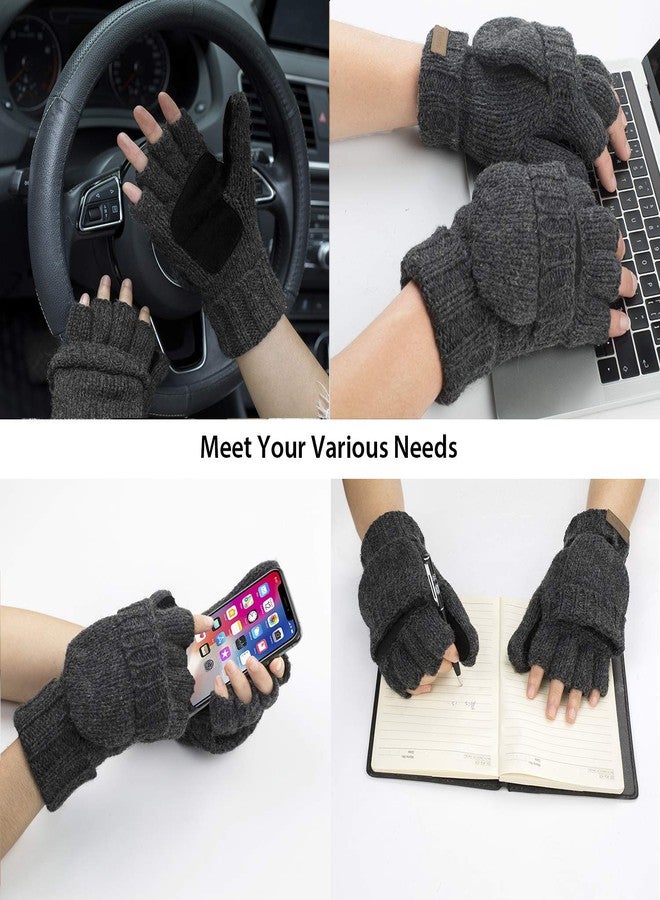 ViGrace Winter Knitted Convertible Fingerless Gloves Wool Mittens Warm Mitten Glove for Women and Men - Image 5